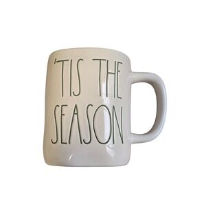 Rae Dunn Tis The Season Christmas Mug‎ Cream Green Artisan Collection Magenta